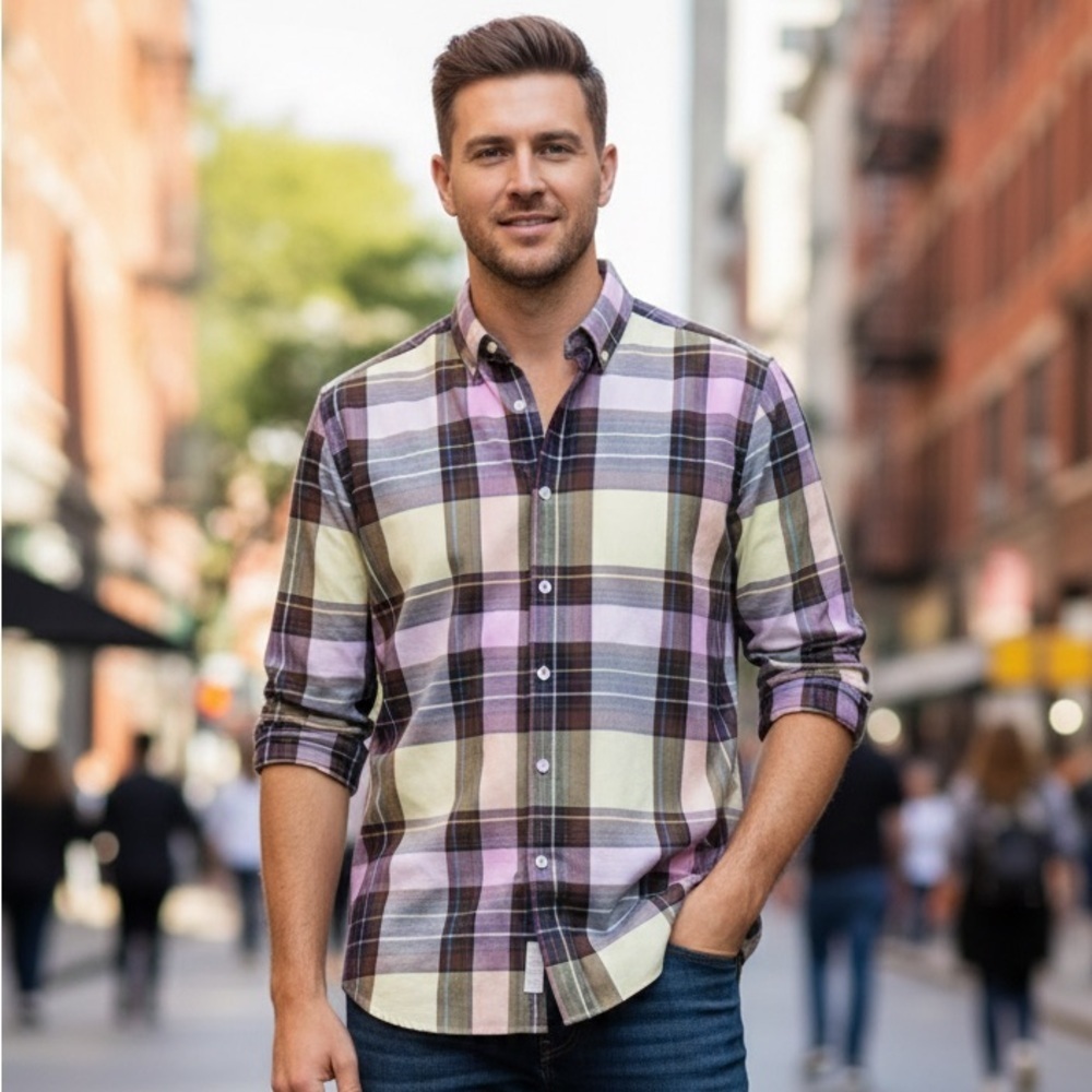 Bugatchi classic fit Plaid Men's Shirt in Multicolor size large